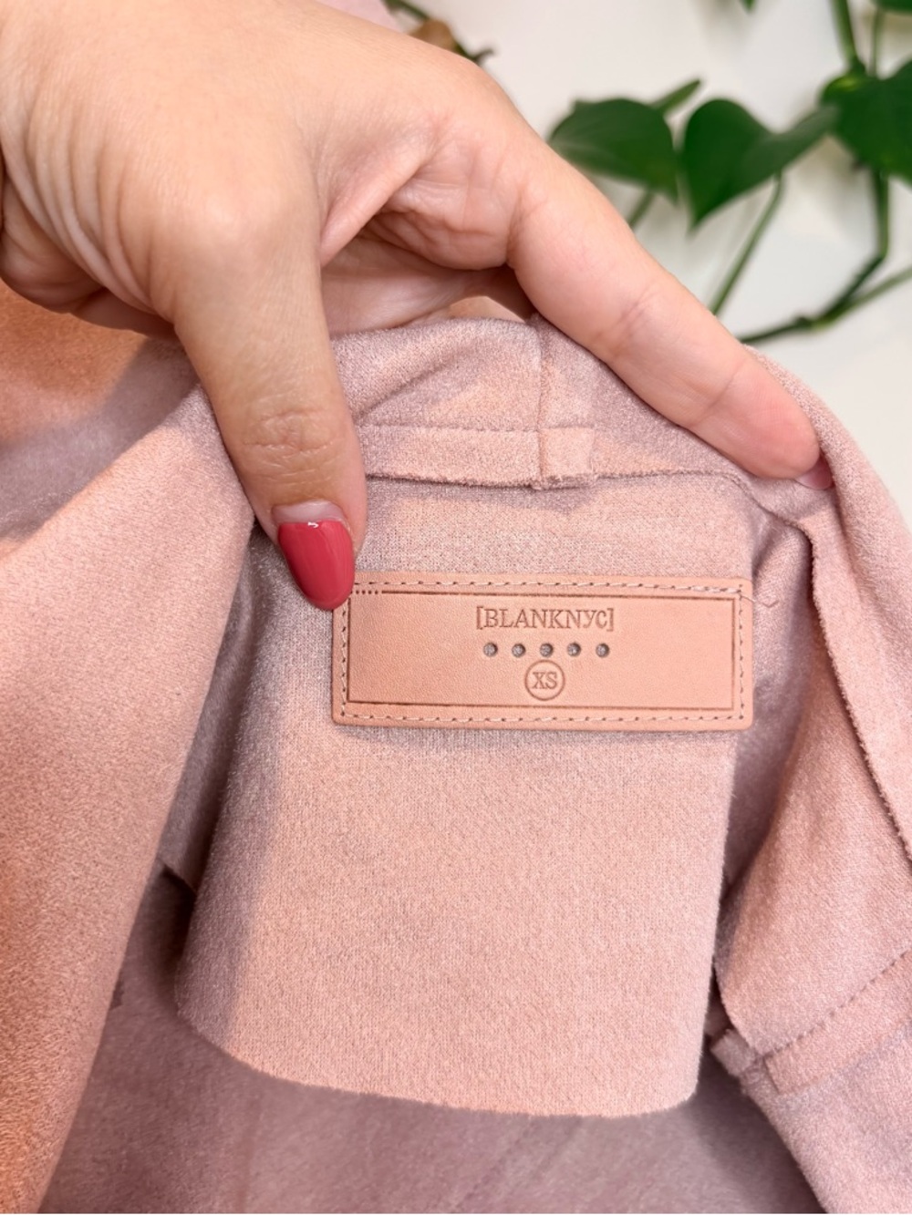 BLANK NYC Pink Faux Suede Drape Front Asymmetrical Moto Cowl Neck Jacket - Picture 11 of 11